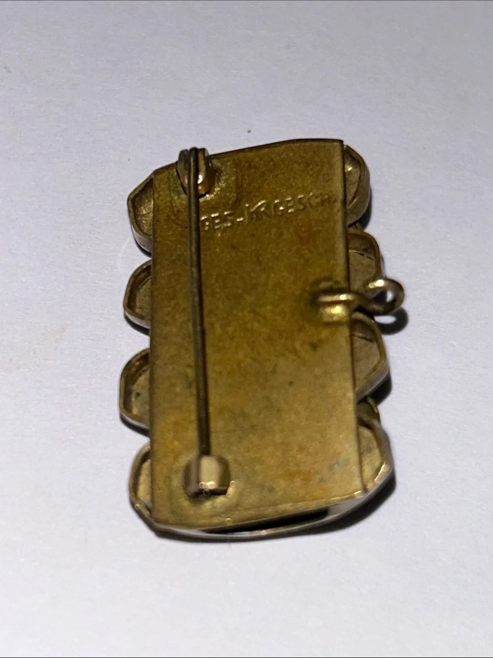 Watch Fob - Vintage German Enamel Brass  Brooch Pin